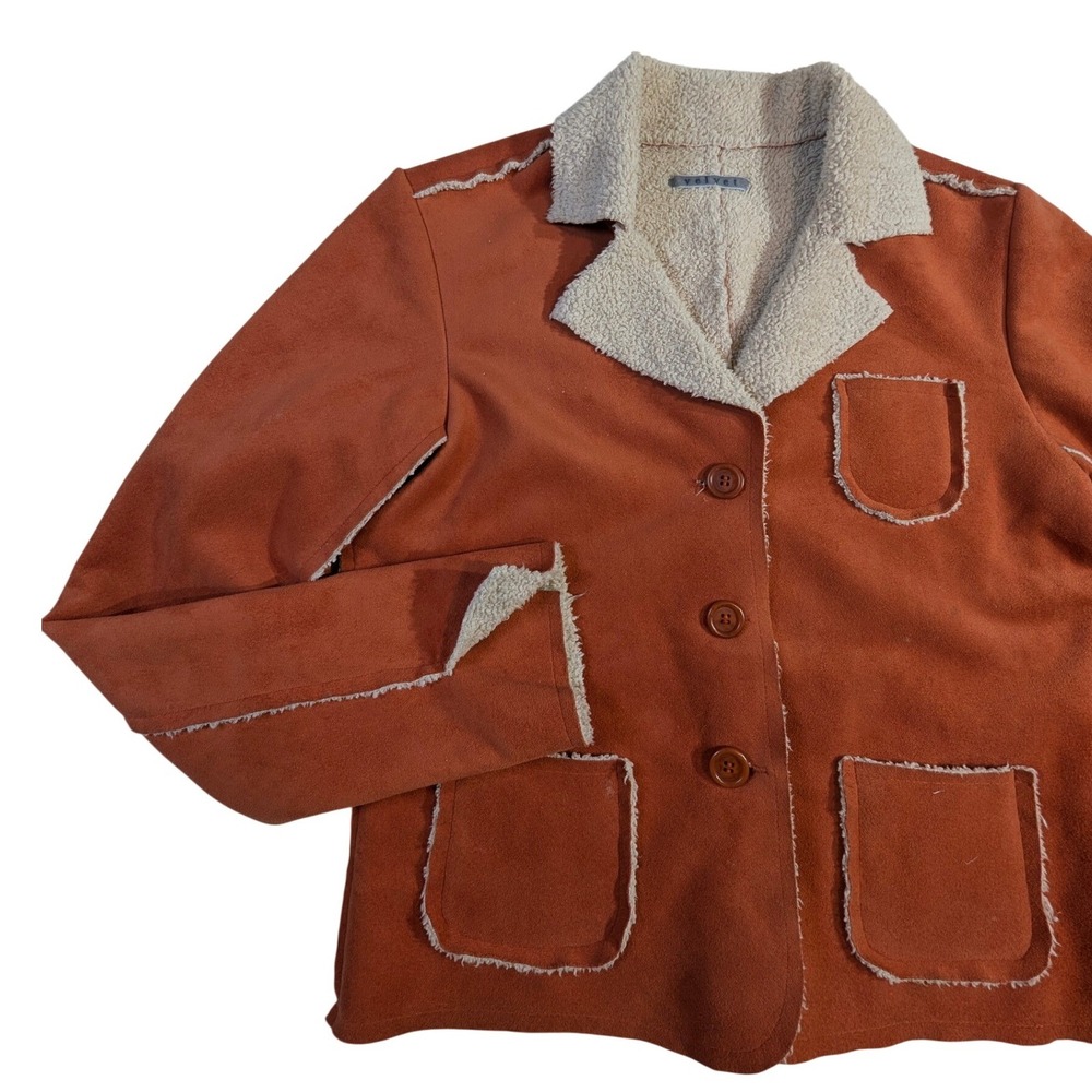 Faux Suede Sherpa-Lined Jacket Blazer Women's‎ M Rust Orange READ